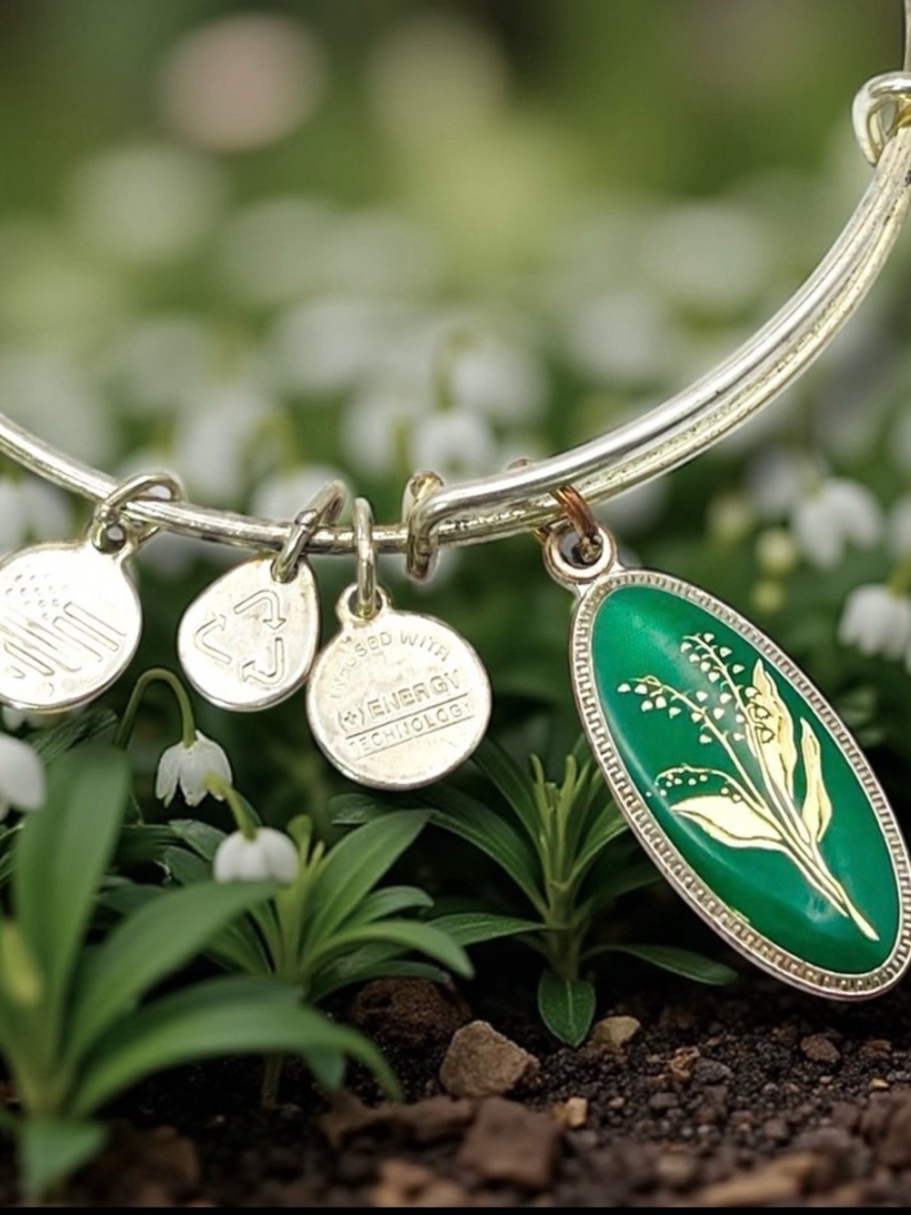 Alex and Ani Pursuit of Persephone Lily of the Valley Charm Bangle Silver Tone
